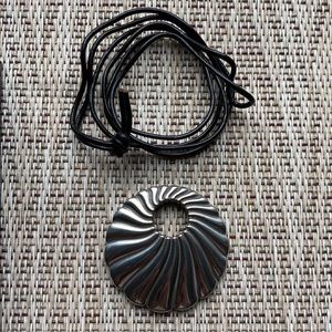 Necklace Leather Pewter Scalloped Pendant